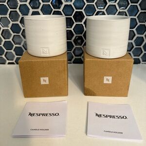 Nespresso Collection White Speckled Candle Holders Set of 2 New in Box